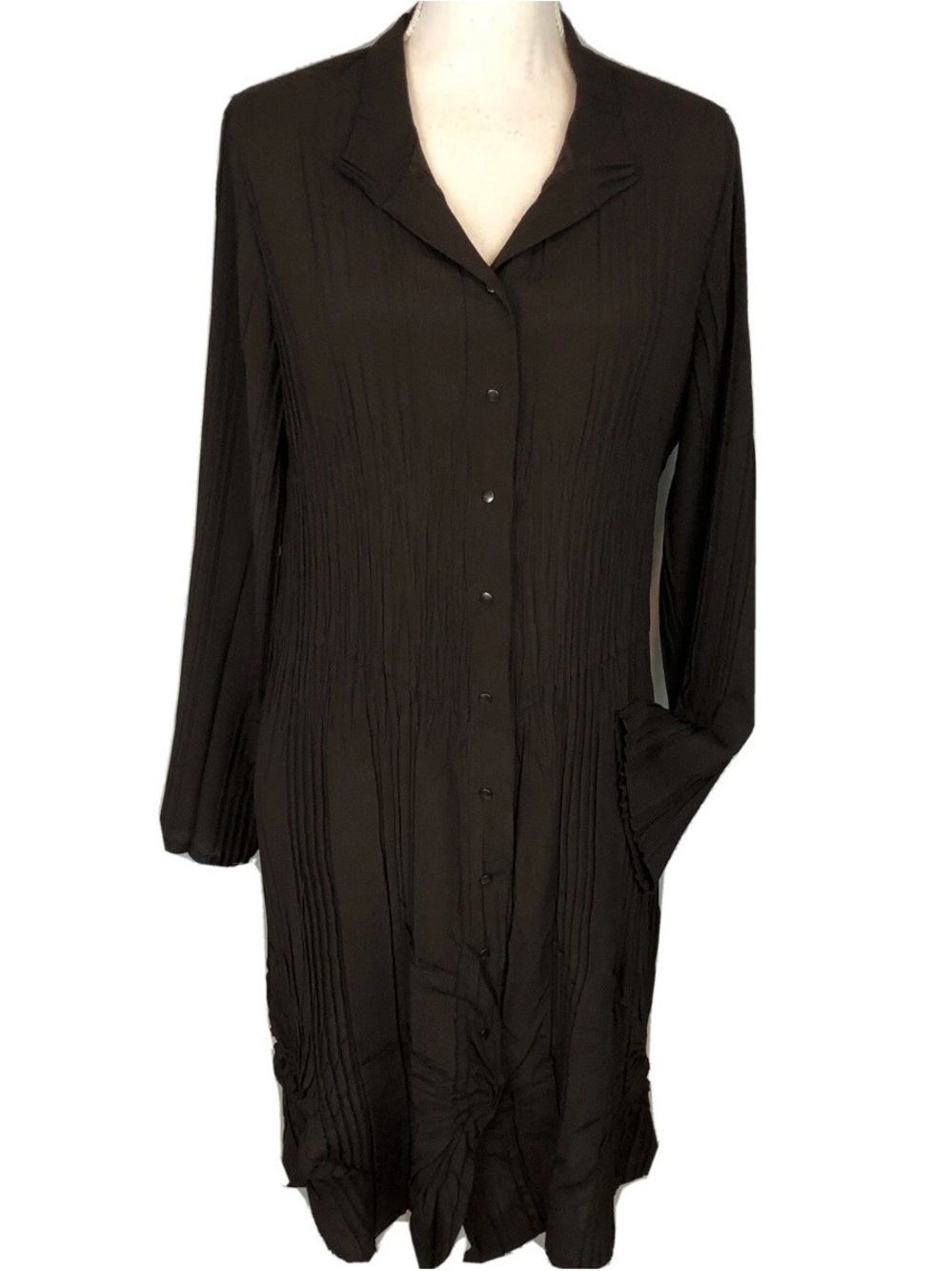 Babette Dress Women’s Size Medium Pleated Long Sleeved Brown Crinkle